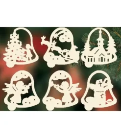 6 Clochettes De Noël En Bois Avec Motifs - Set N° 19|Ratags, décos de Noël lumineuses en bois Sale
