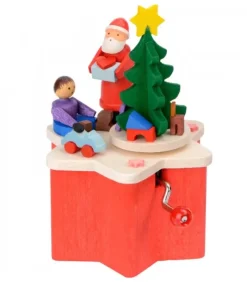 Boite A Musique A Manivelle Rouge, Père Noël Et Enfant|Graupner, décoration de sapin de Noël, Déco Noël enfant Clearance