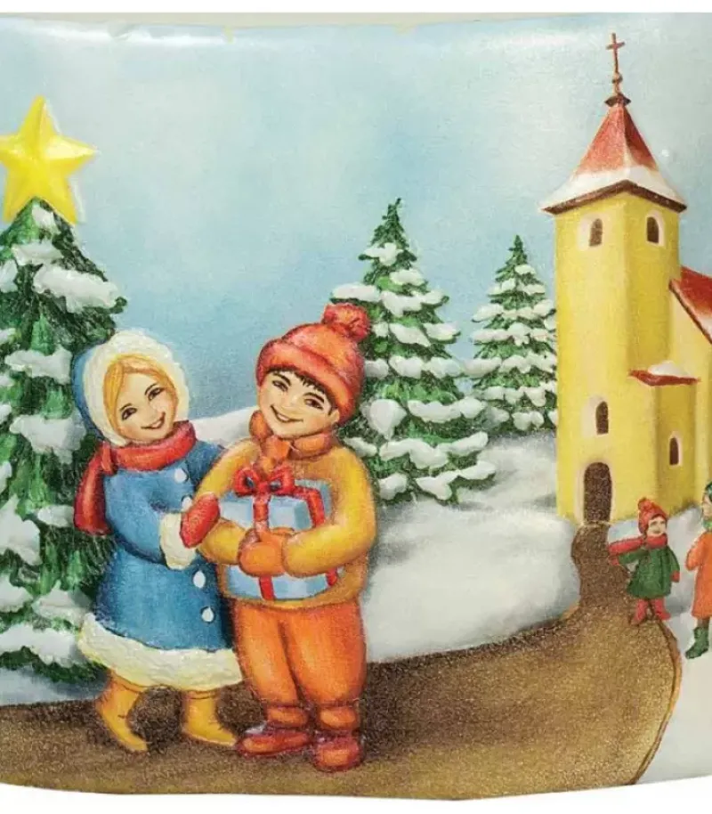 Bougie De Noël Vintage Scene Enfant Et Village|Ewa Kerzen, bougies de Noël et bougies de l'Avent Discount