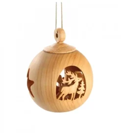 Boule De Noël En Bois, Motif Cerf, 6 Cm|Waldfabrik, photophore en bois et étoile sapin de Noël Discount