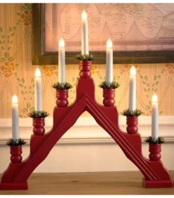 Chandelier Suedois Rouge À 7 Branches|Konstsmide, guirlandes lumineuses de Noël