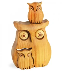 Chouette En Bois Poli Avec Deux Enfants, 8 Cm|Waldfabrik, photophore en bois et étoile sapin de Noël New