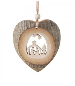 Coeur En Bois A Suspendre Motif Cisele Crèche Et Etoile, 7 Cm|Waldfabrik, photophore en bois et étoile sapin de Noël Outlet
