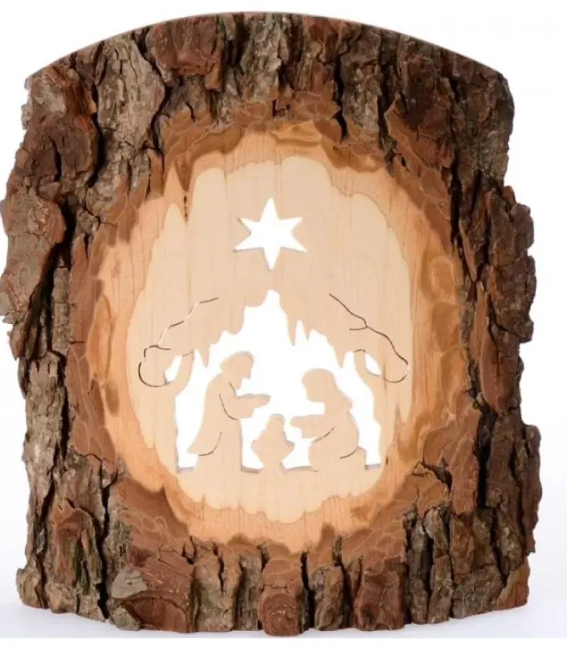 Crèche A Poser En Ecorce De Bois, 18 Cm|Waldfabrik, photophore en bois et étoile sapin de Noël Best