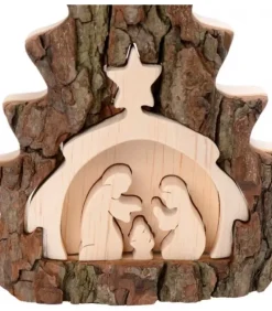 Crèche De Noël 16 Cm, Taillee Dans Une Ecorce De Bois En Forme De Sapin|Waldfabrik, photophore en bois et étoile sapin de Noël