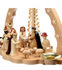 Crèche De Noël En Bois Avec Bougeoir 18 Cm|Richard Glasser, Pyramides de Noël allemandes Outlet