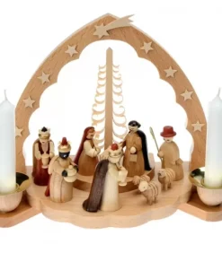 Crèche De Noël En Bois Avec Bougeoir 18 Cm|Richard Glasser, Pyramides de Noël allemandes Outlet