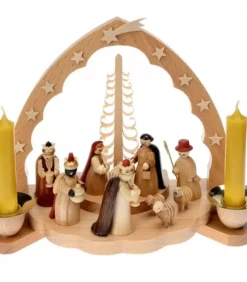 Crèche De Noël En Bois Avec Bougeoir 18 Cm|Richard Glasser, Pyramides de Noël allemandes Outlet