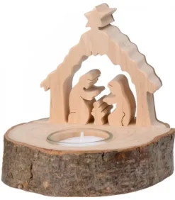 Crèche De Noël Sur Rondin De Bois Avec Bougeoir|Waldfabrik, photophore en bois et étoile sapin de Noël Online