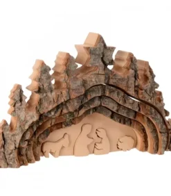 Crèche De Noël Taillee Dans Une Ecorce De Bois, Motif Grotte, 20 Cm|Waldfabrik, photophore en bois et étoile sapin de Noël