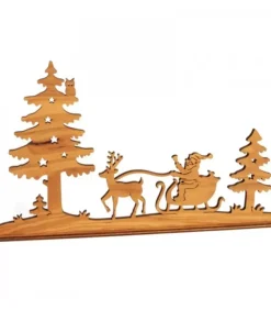 Diorama En Placage D'Olivier, Père Noël En Traineau Dans La Foret,12 Cm|Waldfabrik, photophore en bois et étoile sapin de Noël Best