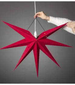 Etoile Lumineuse 7 Branches En Papier Velours Rouge A Suspendre, 60 Cm|Konstsmide, guirlandes lumineuses de Noël Clearance