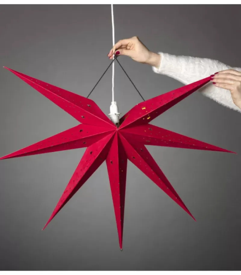 Etoile Lumineuse 7 Branches En Papier Velours Rouge A Suspendre, 60 Cm|Konstsmide, guirlandes lumineuses de Noël Clearance