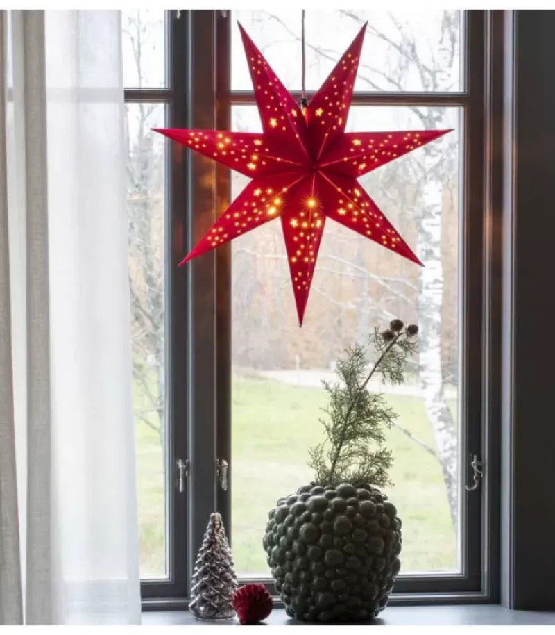 Etoile Lumineuse 7 Branches En Papier Velours Rouge A Suspendre, 60 Cm|Konstsmide, guirlandes lumineuses de Noël Clearance
