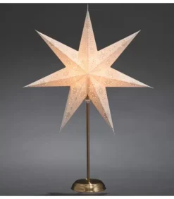 Etoile Lumineuse Electrique 7 Branches En Papier, Blanche, Sur Pied Laiton, 48 Cm|Konstsmide, guirlandes lumineuses de Noël Discount