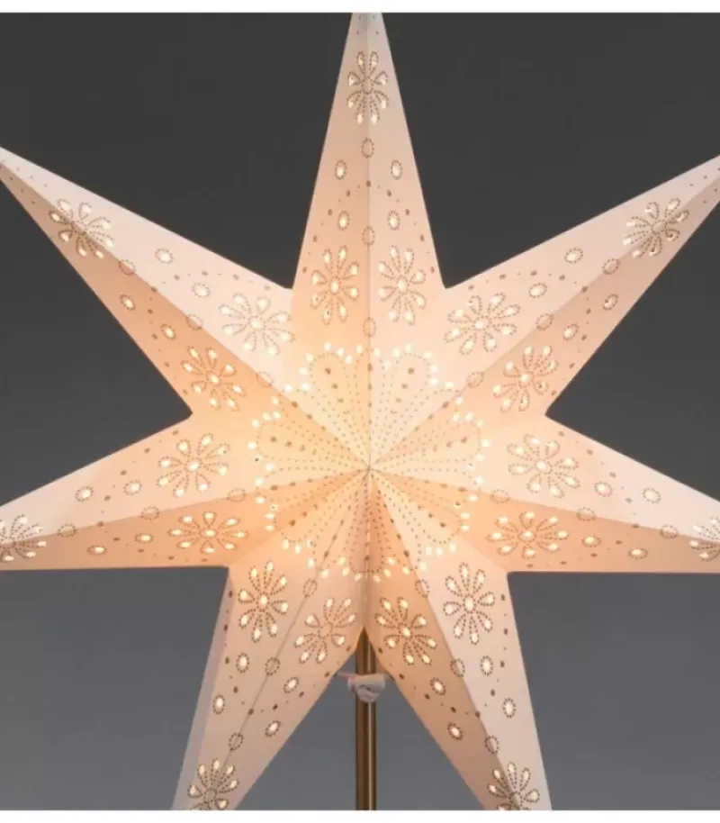 Etoile Lumineuse Electrique 7 Branches En Papier, Blanche, Sur Pied Laiton, 48 Cm|Konstsmide, guirlandes lumineuses de Noël Discount