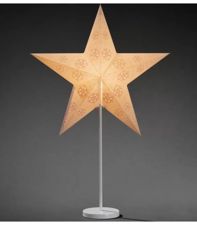 Etoile Lumineuse Electrique 5 Branches En Papier, Blanche, Sur Pied Blanc, 46 Cm|Konstsmide, guirlandes lumineuses de Noël Hot