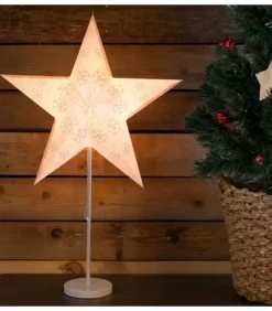 Etoile Lumineuse Electrique 5 Branches En Papier, Blanche, Sur Pied Blanc, 46 Cm|Konstsmide, guirlandes lumineuses de Noël Hot