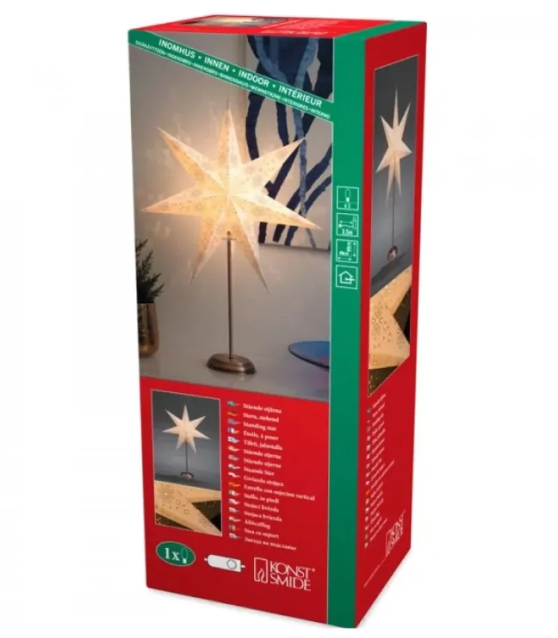 Etoile Lumineuse Electrique 7 Branches En Papier, Blanche, Sur Pied Cuivre 48 Cm|Konstsmide, guirlandes lumineuses de Noël Outlet