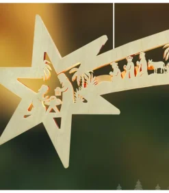 Grande Etoile Lumineuse En Bois A Suspendre|Ratags, décos de Noël lumineuses en bois Sale