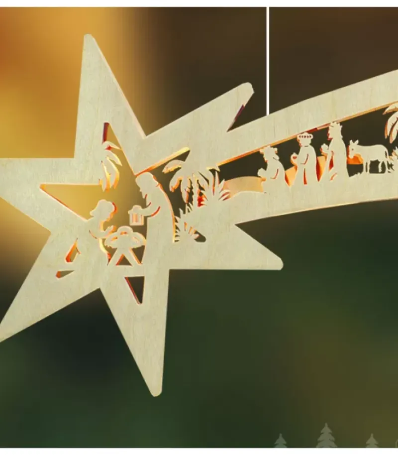 Grande Etoile Lumineuse En Bois A Suspendre|Ratags, décos de Noël lumineuses en bois Sale