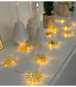 Guirlande Lumineuse Décorative A Led, Flocons De Neige Metalliques Dores|Konstsmide, guirlandes lumineuses de Noël