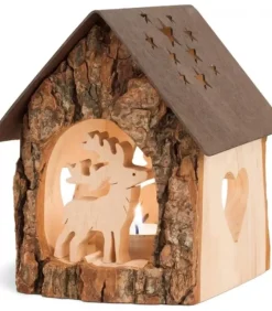 Lanterne Photophore En Bois Avec Cerf, 14 Cm|Waldfabrik, photophore en bois et étoile sapin de Noël New