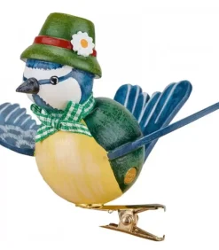 Oiseau Décoratif, Mesange Bleue Et Noeud Vert, 6 Cm|Hubrig, figurines pour enfant Discount