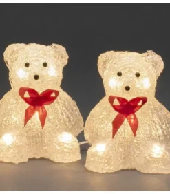 Oursons Lumineux A Led En Acrylique Avec Ruban Rouge, 12 Cm|Konstsmide, guirlandes lumineuses de Noël Sale