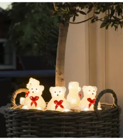Oursons Lumineux A Led En Acrylique Avec Ruban Rouge, 12 Cm|Konstsmide, guirlandes lumineuses de Noël Sale