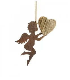 Petit Ange En Metal A Suspendre Et Coeur En Bois|Waldfabrik, photophore en bois et étoile sapin de Noël