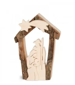 Petite Crèche De Noël En Ecorce 7,5 Cm, Avec Nativite En Bois D'Erable|Waldfabrik, photophore en bois et étoile sapin de Noël Sale