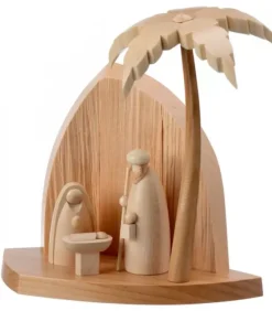 Petite Crèche Moderne En Bois Avec Un Palmier Et La Nativite|Schalling, crèche moderne Clearance