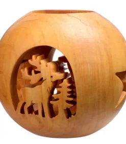 Photophore En Bois Forme Spherique, Motif Cerf En Foret|Waldfabrik, photophore en bois et étoile sapin de Noël Sale