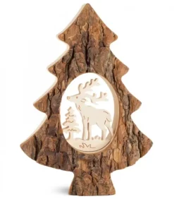 Sapin En Bois Avec Cerf Cisele, 18,5 Cm|Waldfabrik, photophore en bois et étoile sapin de Noël