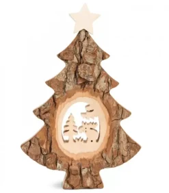 Sapin Noël En Bois Avec Elan Cisele, 18 Cm|Waldfabrik, photophore en bois et étoile sapin de Noël